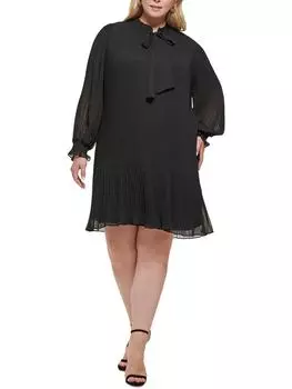 Женское шифоновое платье-трапеция с плиссировкой размера плюс DKNY, черный