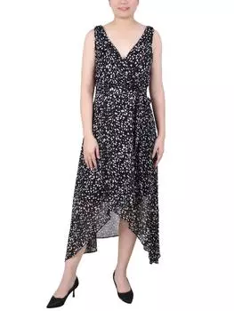 Женское шифоновое платье в горошек Petites с расклешенным кроем NY Collection, цвет ivory flower