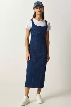 Женское синее джинсовое платье миди на молнии Happiness stanbul, синий