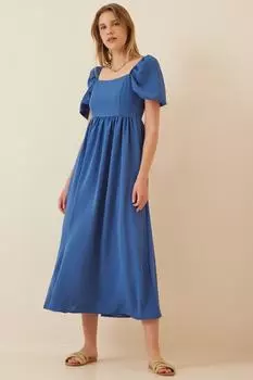 Женское синее платье Airobin с квадратным воротником Happiness stanbul, синий