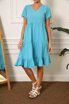 Женское синее платье с v-образным вырезом и сборкой с короткими рукавами и оборками armonika, синий