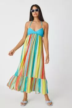 Женское синее платье в полоску Koton, разноцветный