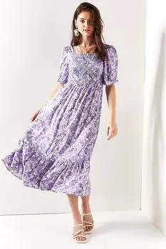 Женское сиреневое повседневное платье из вискозы с позументом Olalook, фиолетовый