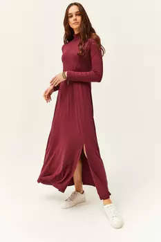 Женское сливовое платье миди из вискозы и лайкры с разрезом в полрыбака Olalook, фиолетовый