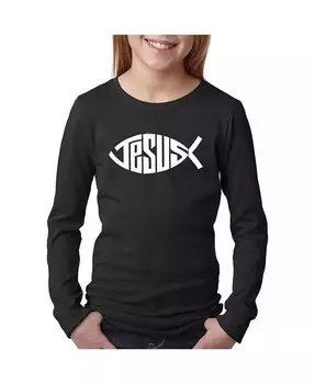 Женское слово Art с длинным рукавом - Христианский Иисус Имя Символ рыбы La Pop Art, фиолетовый