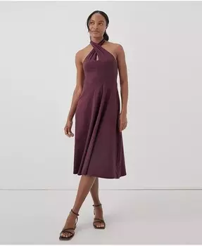 Женское современное платье с бретелькой на бретельках приталенного и расклешенного кроя Pact, красный