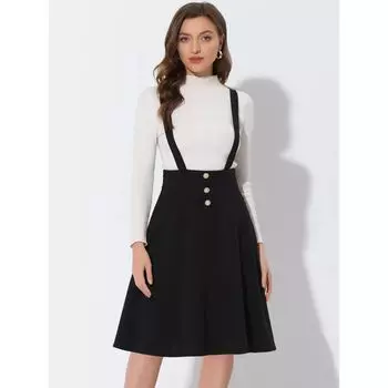 Женское сплошное цветное комбинезон с декором на пуговицах, расклешенная юбка миди с подтяжками ALLEGRA K