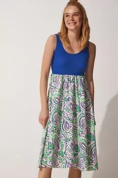 Женское спортивное летнее тканое платье темно-синего цвета Happiness stanbul, темно-синий