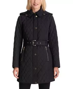 Женское стеганое пальто petite с капюшоном и поясом, созданное для macy's Michael Kors, черный