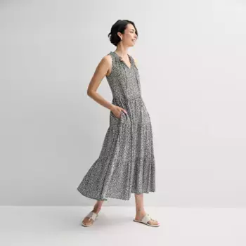 Женское струящееся многоярусное платье макси без рукавов Croft & Barrow, цвет black crackle mosaic