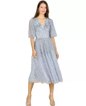 Женское струящееся платье-миди с пайетками и короткими рукавами Lara, синий