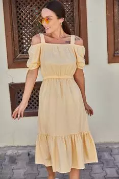 Женское СВЕТЛО-ЖЕЛТОЕ ПЛАТЬЕ НА РЕМЕШКАХ И ЭЛАСТИКЕ НА ПОЯСИИ armonika, желтый