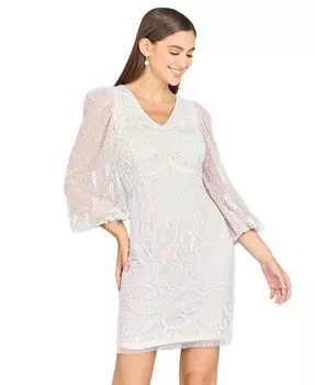 Женское свадебное мини-платье с v-образным вырезом и объемными рукавами Lara, белый