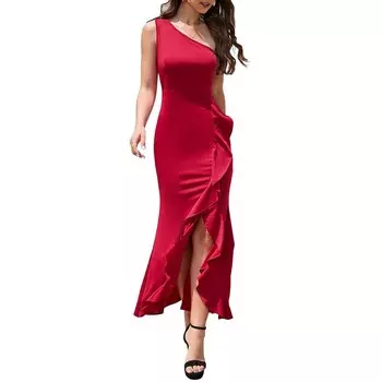 Женское свадебное платье для гостей на одно плечо без рукавов с разрезом по бокам Вечерние платья для вечерней вечеринки MISSKY, цвет Wine Red