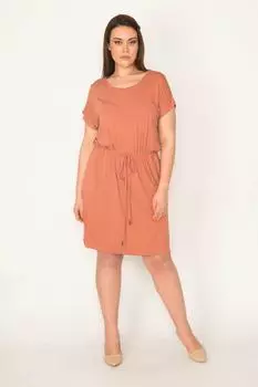 Женское светло-коричневое платье больших размеров с завязкой на талии и низкими рукавами ans, коричневый