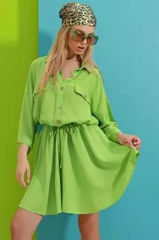 Женское светло-зеленое тканое платье-рубашка в стиле сафари ALC-X6196 Trend Alaat Stili, зеленый