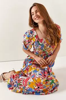 Женское свободное платье из вискозы цвета экрю розового цвета с узором Roba Gippe Olalook, разноцветный