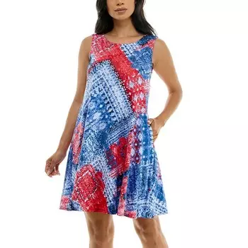 Женское свободное платье с цветочным принтом Nina Leonard, цвет Blue Red Multi