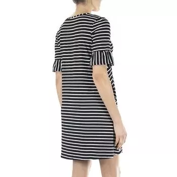 Платье в полоску с рюшами и рукавами Nina Leonard, голубой/белый