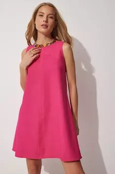 Женское темно-розовое летнее тканое платье А-силуэта Happiness stanbul, розовый