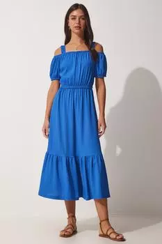 Женское темно-синее летнее трикотажное платье без бретелек Happiness stanbul, синий