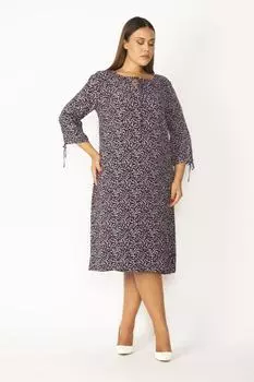 Женское темно-синее платье из вискозной ткани в полоску с воротником и рукавами на шнуровке 65N31525 ans, темно-синий