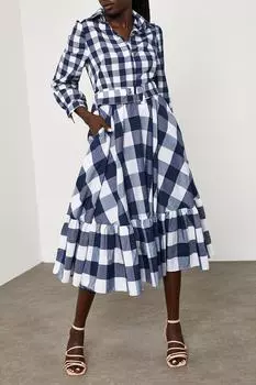 Женское темно-синее платье из вискозы в клетку 1YZK6-11843-14 XHAN, разноцветный