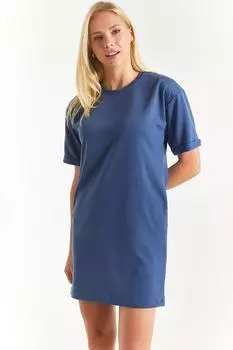 Женское темно-синее платье с карманами и короткими рукавами armonika, синий