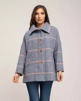 Женское тканевое пальто с разрезами по бокам и широким воротником Fsh, синий