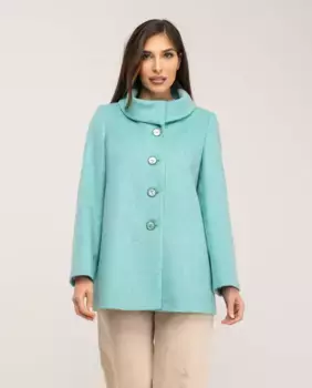 Женское тканевое пальто с воротником-стойкой Fsh, бирюзовый