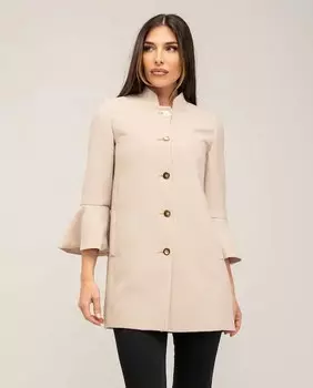 Женское тканевое пальто с воротником-стойкой и декором на манжетах Fsh, белый