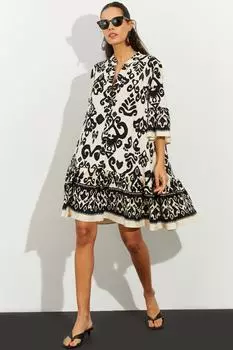 Женское тканое мини-платье цвета экрю с воланами BK1642 Cool & Sexy