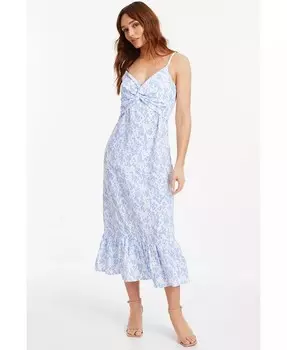 Женское тканое платье миди с жатым узлом и узлом спереди QUIZ, белый