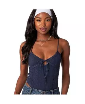 Женское трикотажное боди с вырезами и кружевом Edikted, синий