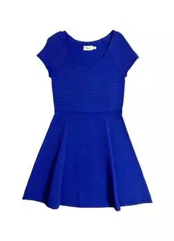 Женское трикотажное мини-платье с расклешенным кроем в полоску с рукавами-крылышками синего цвета Eliza J