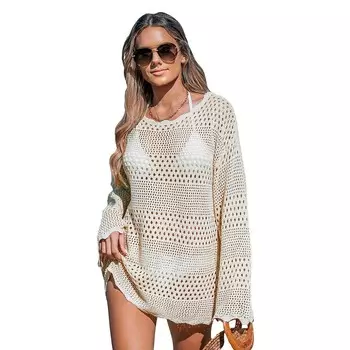 Женское трикотажное платье для плавания с длинными рукавами и длинными рукавами CUPSHE, цвет Beige Khaki