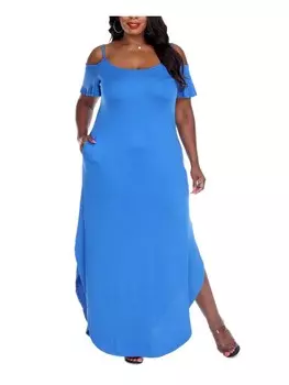 Женское трикотажное платье макси с открытыми плечами Plus Lexi White Mark, цвет Royal