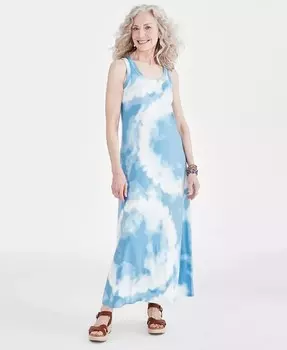 Женское трикотажное платье макси с принтом тай-дай Style & Co, синий