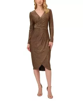 Женское трикотажное платье металлизированного цвета с v-образным вырезом Adrianna Papell, золото