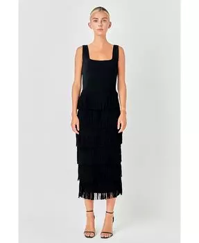 Женское трикотажное платье миди с бахромой endless rose, черный