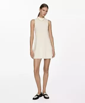 Женское трикотажное платье Perkins с воротником MANGO, бежевый