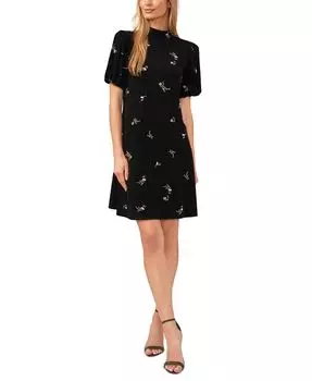 Женское трикотажное платье с цветочным принтом и воротником-фонариком и воздушными шарами CeCe, черный