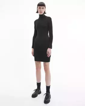 Женское трикотажное платье с подвернутым воротником Calvin Klein Jeans, черный