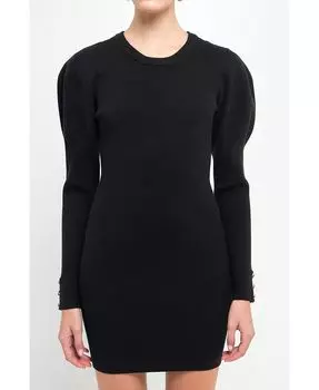 Женское трикотажное платье с пышными рукавами endless rose, черный