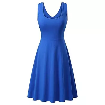 Женское трикотажное платье трапециевидного силуэта без рукавов с круглым вырезом Haute Edition, синий