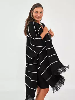Женское трикотажное пончо с двубортным воротником в полоску и коротким рукавом LCW Grace