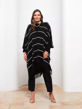 Женское трикотажное пончо в полоску с шалевым воротником LCW Grace