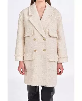 Женское твидовое двубортное пальто с бахромой endless rose, тан/бежевый