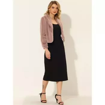 Женское укороченное флисовое пальто с длинными рукавами и зубчатыми лацканами и открытой передней частью ALLEGRA K, зеленый