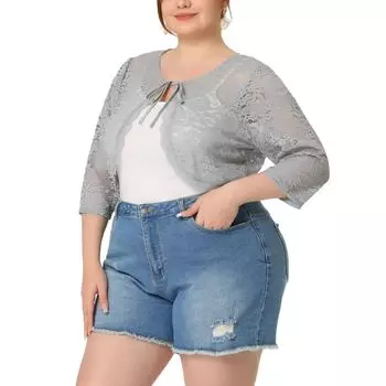 Женское укороченное платье больших размеров с элегантным цветочным кружевом и завязками на плечах Agnes Orinda, бежевый